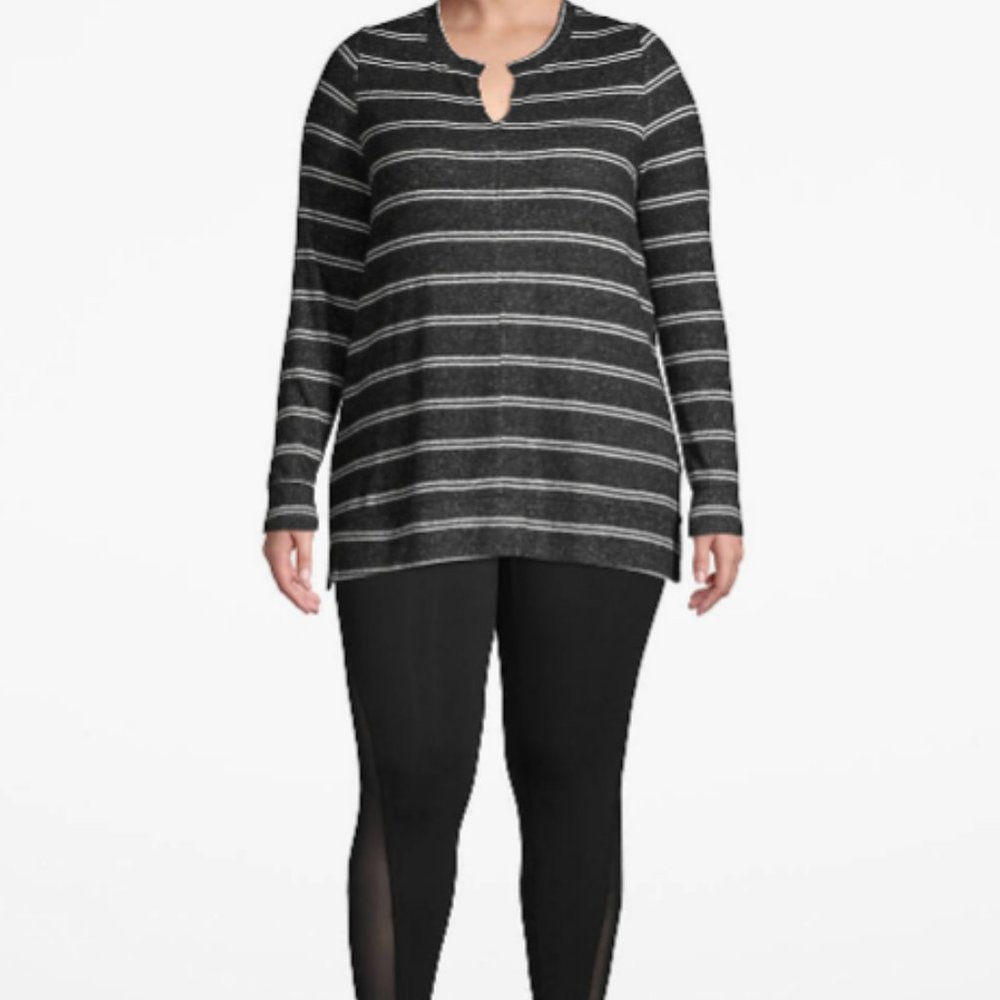 Lane Bryant 26/28 active black striped tunic plus